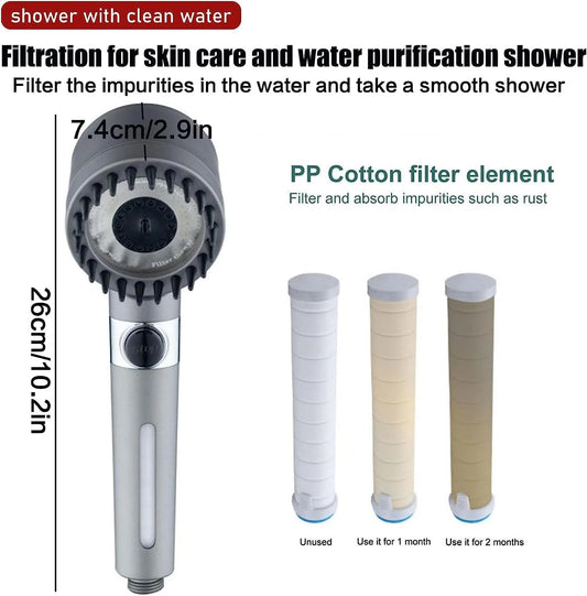 Shower Head German Multifunctional Massage Shower, 3 Mode High Pressure Shower, High Pressure Handheld Shower Head with PP Cotton Filter, Bathroom Accessories