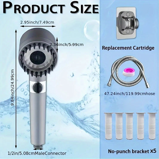 9Pcs/Set Bathroom Booster Shower Head, 5Mode Adjustable Spray, Bathroom Shower System Handheld Shower Room Shower Head