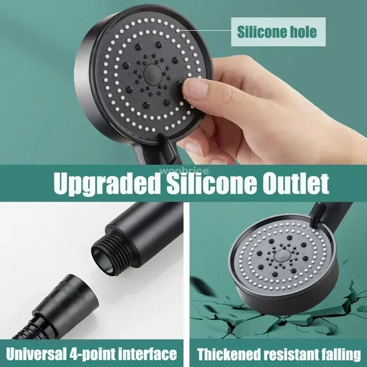 Turbo Bathroom Shower Head Strong Current Shower Heads High Pressure Powerful Rain Shower Head 5 Modes Universal Shower Head Set