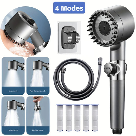Shower Showerhead High Pressure Shower Head One Button Water Stop Water Water Saving Adjustable 4 Mode Water Massage Shower Head