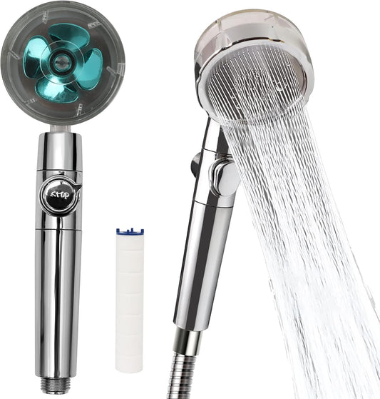 High Pressure Water Saving Shower，High-Pressure Shower Head with Filter and Pause Switch， Easy Install Handheld Turbocharged Shower Head 360 Degrees Rotating