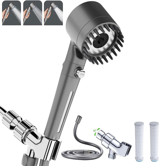 9Pcs/Set Bathroom Booster Shower Head, 5Mode Adjustable Spray, Bathroom Shower System Handheld Shower Room Shower Head